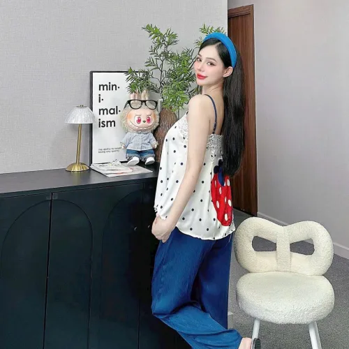 Đồ bộ quần dài latin áo hai dây ren in nhiều hình