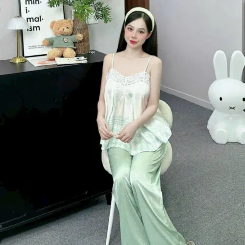 Đồ bộ quần dài latin áo hai dây ren in nhiều hình