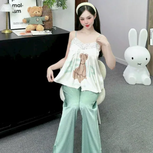 Đồ bộ quần dài latin áo hai dây ren in nhiều hình
