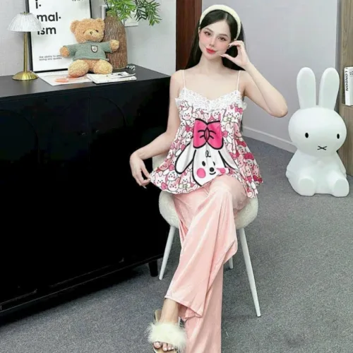 Đồ bộ quần dài latin áo hai dây ren in nhiều hình