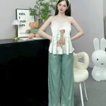 Đồ bộ quần dài latin áo hai dây ren in nhiều hình