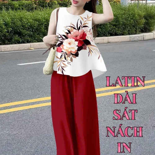 Đồ bộ quần dài latin áo sát nách in nhiều bông đẹp