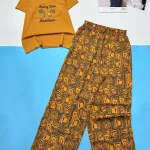 Đồ bộ quần dài nhiều họa tiết áo thun tay ngắn gân in nơ