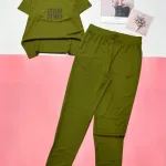 Đồ bộ quần dài ống nhỏ áo tay ngắn in chữ miu miu