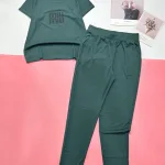 Đồ bộ quần dài ống nhỏ áo tay ngắn in chữ miu miu