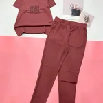 Đồ bộ quần dài ống nhỏ áo tay ngắn in chữ miu miu