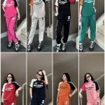 Đồ bộ quần dài sọc áo và quần in chữ, số 2 tay áo 2 màu