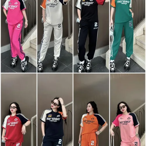 Đồ bộ quần dài sọc áo và quần in chữ, số 2 tay áo 2 màu