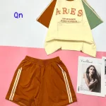 Đồ bộ quần đùi 2 sọc áo tay ngắn in chữ ARES