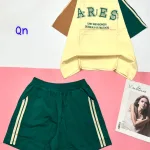 Đồ bộ quần đùi 2 sọc áo tay ngắn in chữ ARES
