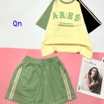 Đồ bộ quần đùi 2 sọc áo tay ngắn in chữ ARES