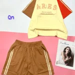 Đồ bộ quần đùi 2 sọc áo tay ngắn in chữ ARES