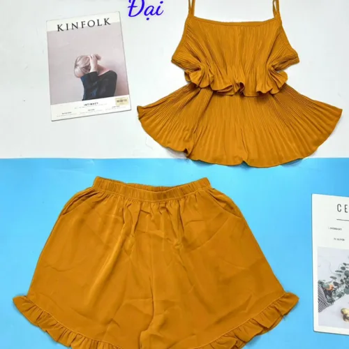 Đồ bộ quần đùi áo 2 dây 2 tầng màu trơn size đại