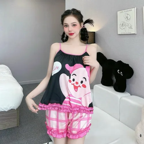 Đồ bộ quần đùi áo 2 dây in nhiều hình dễ thương