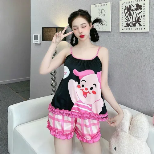 Đồ bộ quần đùi áo 2 dây in nhiều hình dễ thương