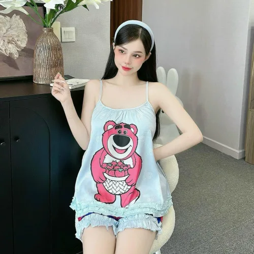 Đồ bộ quần đùi áo 2 dây in nhiều hình dễ thương