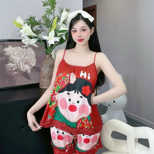 Đồ bộ quần đùi áo 2 dây in nhiều hình dễ thương