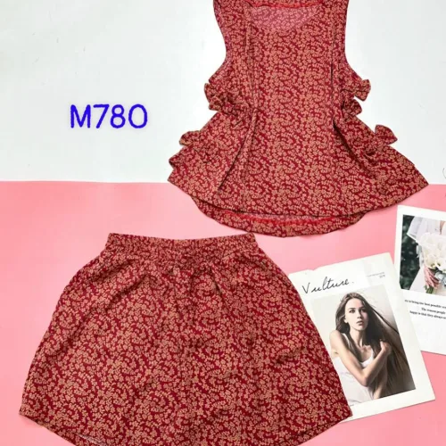Đồ bộ quần đùi áo ba lỗ có 4 nơ hông áo in nhiều hoạ tiết