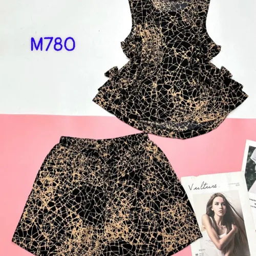 Đồ bộ quần đùi áo ba lỗ có 4 nơ hông áo in nhiều hoạ tiết