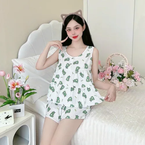 Đồ bộ quần đùi áo ba lỗ  có nút mặc nhà
