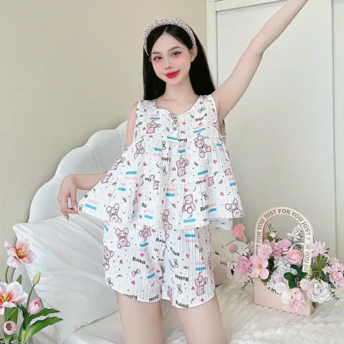 Đồ bộ quần đùi áo ba lỗ  có nút mặc nhà