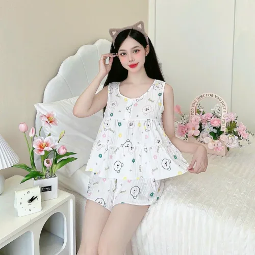 Đồ bộ quần đùi áo ba lỗ  có nút mặc nhà