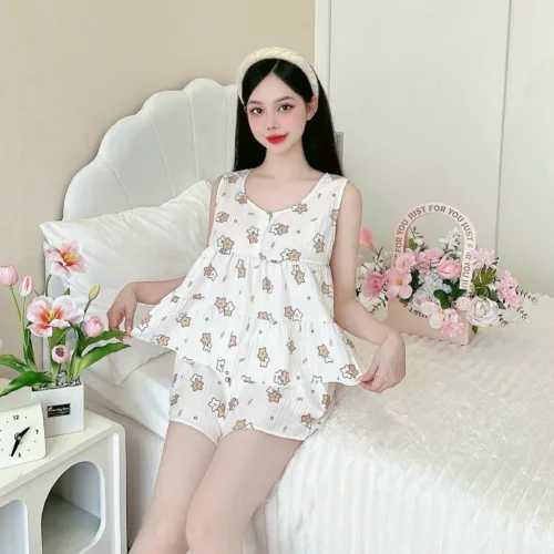 Đồ bộ quần đùi áo ba lỗ  có nút mặc nhà