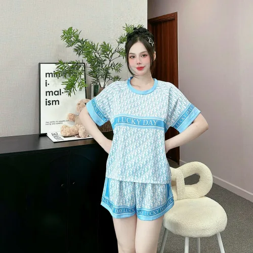 Đồ bộ quần đùi  áo cổ tròn tay ngắn in nhiều hoạ tiết