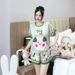 Đồ bộ quần đùi  áo cổ tròn tay ngắn in nhiều hoạ tiết