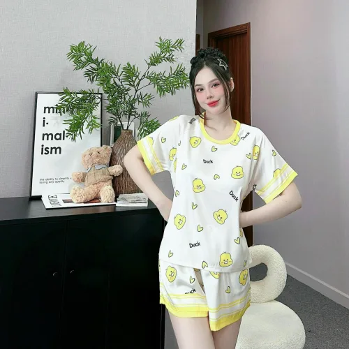 Đồ bộ quần đùi  áo cổ tròn tay ngắn in nhiều hoạ tiết