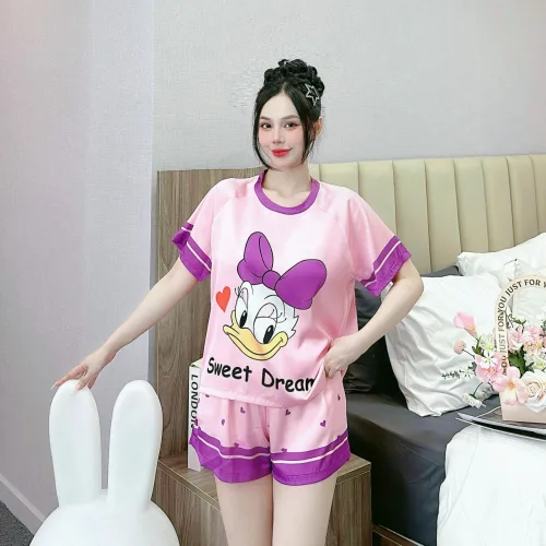 Đồ bộ quần đùi  áo cổ tròn tay ngắn in nhiều hoạ tiết