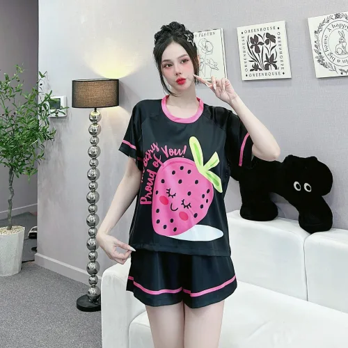 Đồ bộ quần đùi  áo cổ tròn tay ngắn in nhiều hoạ tiết