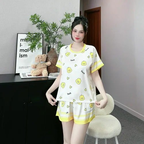 Đồ bộ quần đùi  áo cổ tròn tay ngắn in nhiều hoạ tiết