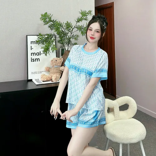 Đồ bộ quần đùi  áo cổ tròn tay ngắn in nhiều hoạ tiết