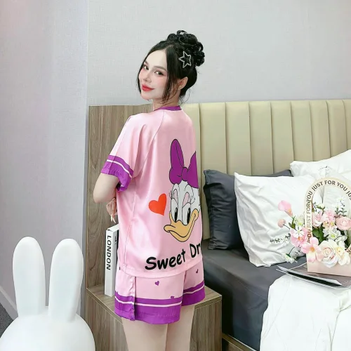 Đồ bộ quần đùi  áo cổ tròn tay ngắn in nhiều hoạ tiết