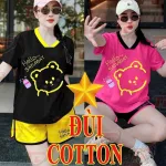 Đồ bộ quần đùi áo cổ V hình gấu