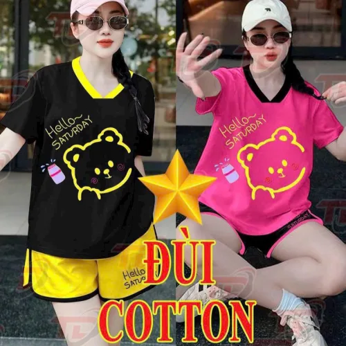 Đồ bộ quần đùi áo cổ V hình gấu
