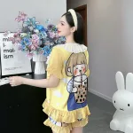 Đồ bộ quần đùi áo cổ vuông ren bèo nhiều hình dễ thương
