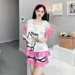 Đồ bộ quần đùi áo cổ vuông ren bèo nhiều hình dễ thương