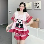 Đồ bộ quần đùi áo cổ vuông ren bèo nhiều hình dễ thương