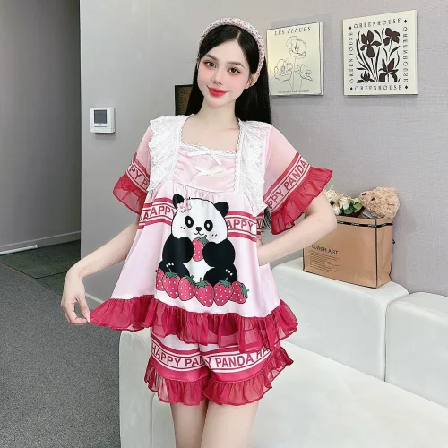 Đồ bộ quần đùi áo cổ vuông ren bèo nhiều hình dễ thương