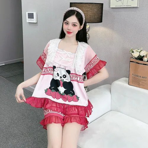Đồ bộ quần đùi áo cổ vuông ren bèo nhiều hình dễ thương