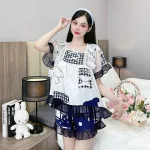 Đồ bộ quần đùi áo cổ vuông ren bèo nhiều hình dễ thương