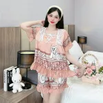 Đồ bộ quần đùi áo cổ vuông ren bèo nhiều hình dễ thương