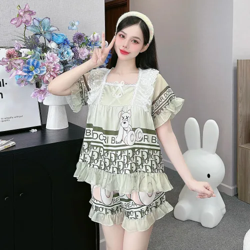 Đồ bộ quần đùi áo cổ vuông ren bèo nhiều hình dễ thương