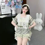 Đồ bộ quần đùi áo cổ vuông ren bèo nhiều hình dễ thương