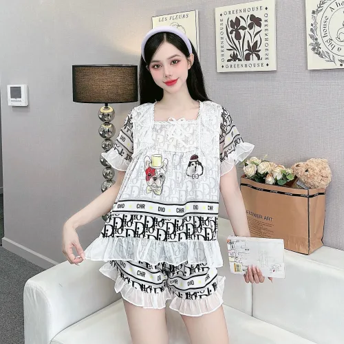 Đồ bộ quần đùi áo cổ vuông ren bèo nhiều hình dễ thương