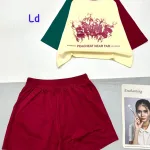 Đồ bộ quần đùi  áo crop top in hình loang màu