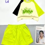 Đồ bộ quần đùi  áo crop top in hình loang màu