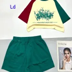 Đồ bộ quần đùi  áo crop top in hình loang màu